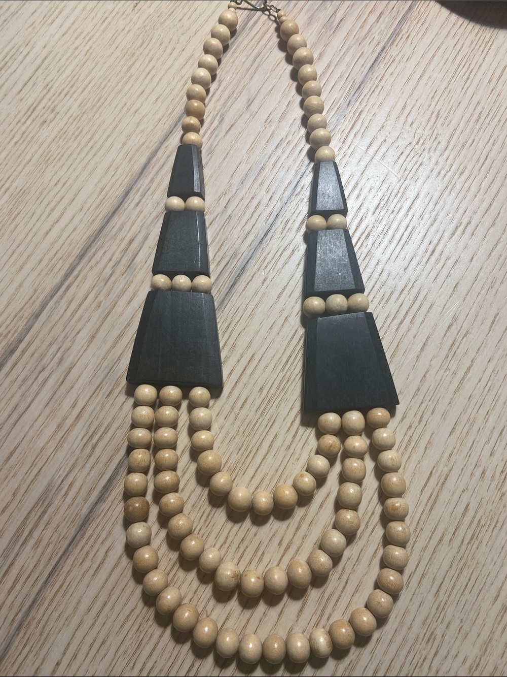 Handcrafted Cream Black Beaded Multi-Strand Neck lace